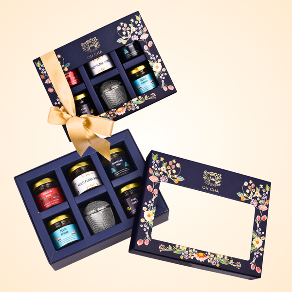 Discoverers Box - Assorted Tea Gift Set with 4 Tea Flavors, Tea Infuser & Honey