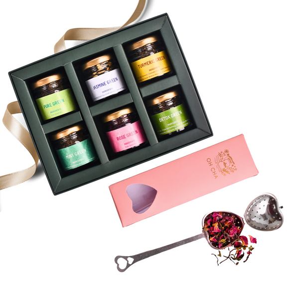 Green Tea Combo Gift Box - 6 Flavors & Heart Infuser – OhCha.in
