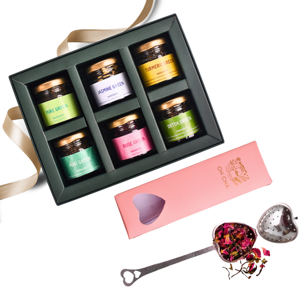 Green Tea Combo Gift Box - 6 Flavors & Heart Infuser