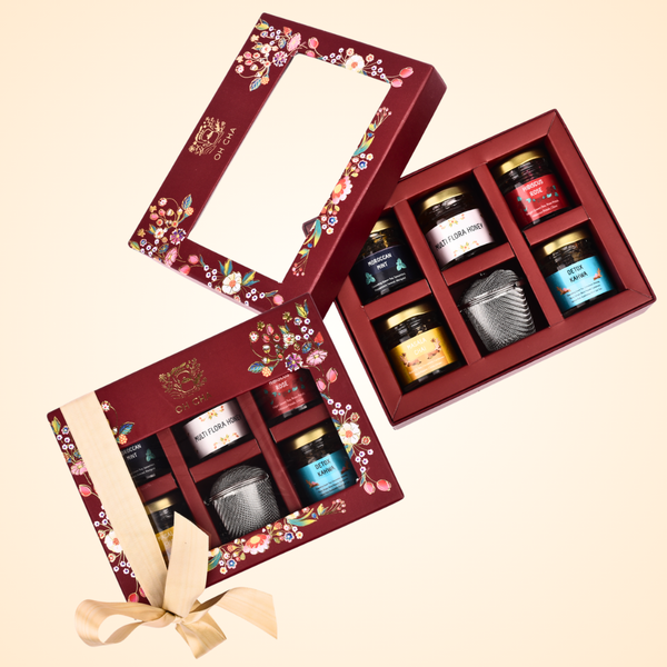 Explorers Box - Assorted Tea Gift Set with 4 Tea Flavors, Tea Infuser & Honey