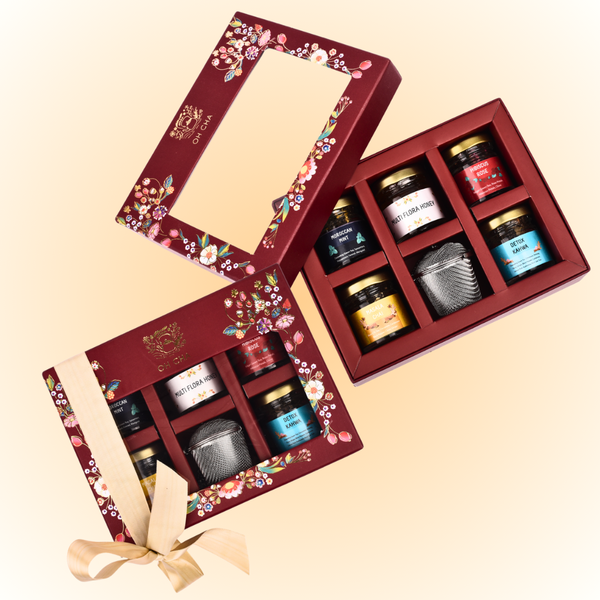 Explorers Box - Assorted Tea Gift Set with 4 Tea Flavors, Tea Infuser & Honey